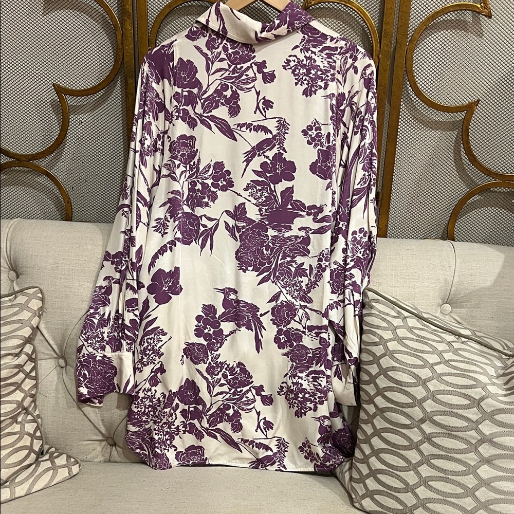 Floral Purple and White Women's Top - Picture 3 of 4